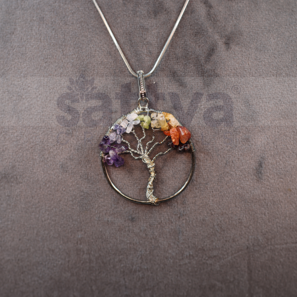 7 Chakra Chip-Tree Ring Pendant (Only Pendant Included)