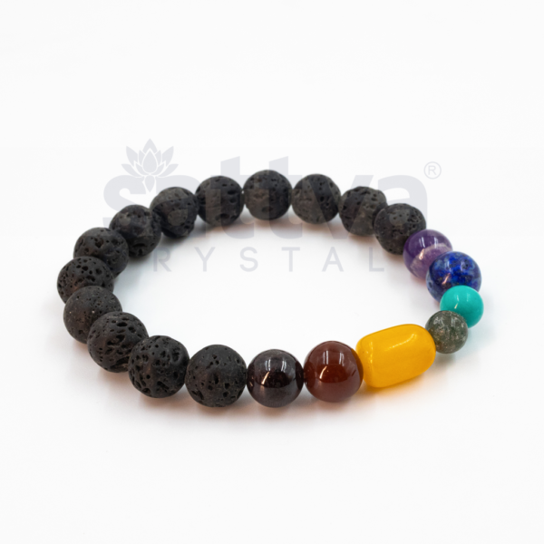7-Chakra Lava with Citrine Barrel beads appx.8mm Bracelet