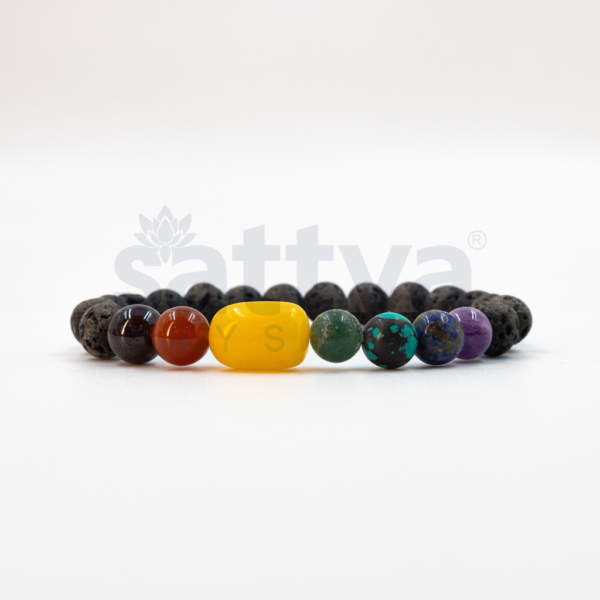 7-Chakra Lava with Citrine Barrel beads appx.8mm Bracelet - Image 2