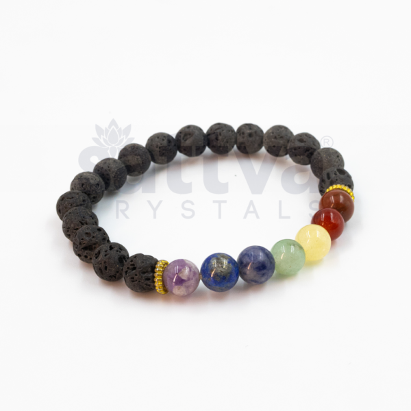 7-Chakra Lava with Gold beads appx.8mm Bracelet