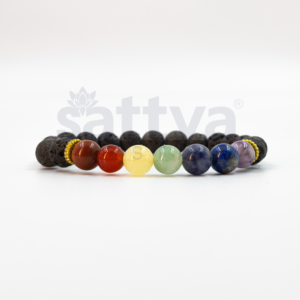 7-Chakra Lava with Gold beads appx.8mm Bracelet