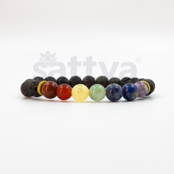 7-Chakra Lava with Gold beads appx.8mm Bracelet - Image 2
