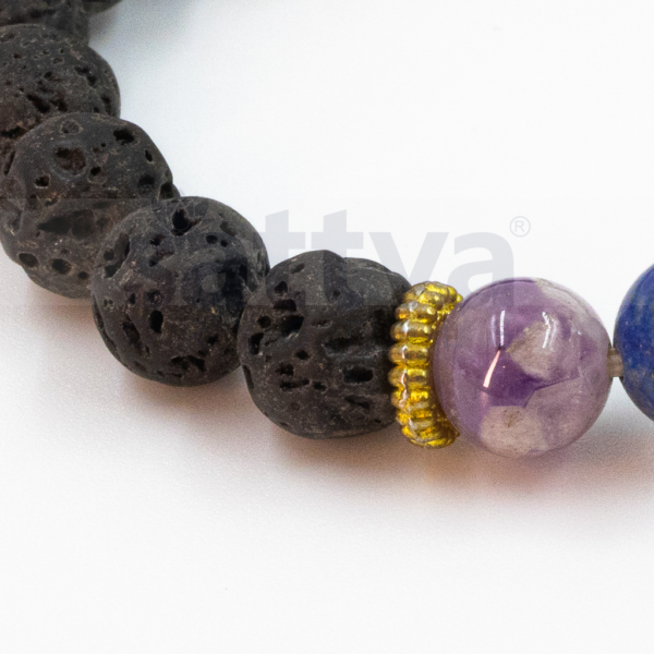 7-Chakra Lava with Gold beads appx.8mm Bracelet - Image 3
