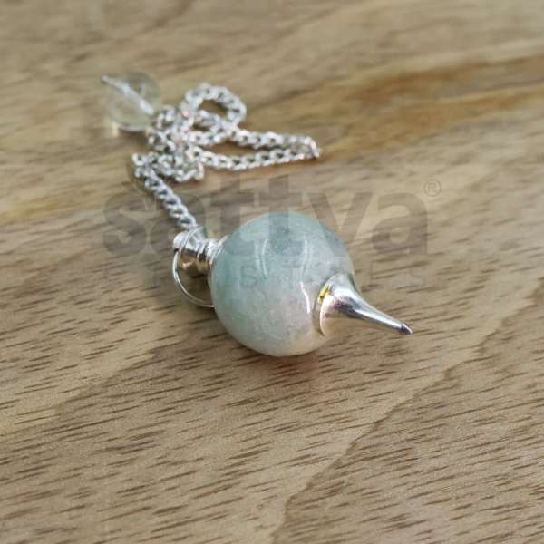 Amazonite Ball with Metal-Tip Dowser + White Metal Chain String