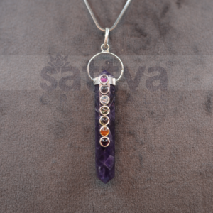 Amethyst 7-Chakra Dot Pencil Shape Pendant (Only Pendant Included)