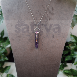 Amethyst 7-Chakra Dot Pencil Shape Pendant (Only Pendant Included)
