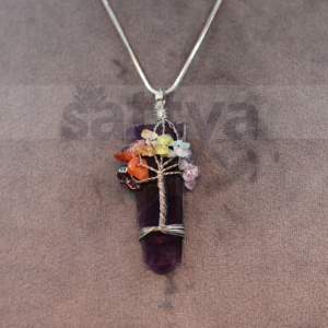Amethyst 7-Chakra Chip Tree Pencil Pendant (Only Pendant Included)