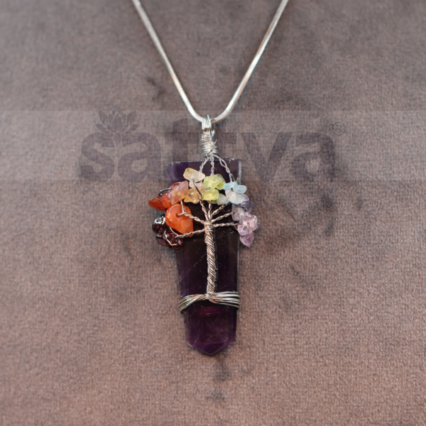 Amethyst 7-Chakra Chip Tree Pencil Pendant (Only Pendant Included)