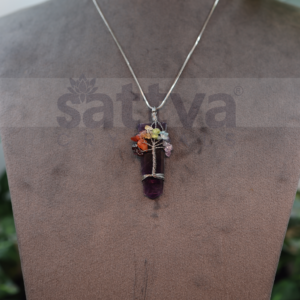Amethyst 7-Chakra Chip Tree Pencil Pendant (Only Pendant Included)