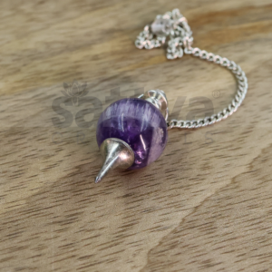 Amethyst Ball with Metal-Tip Dowser + White Metal Chain String