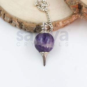 Amethyst Ball with Metal-Tip Dowser + White Metal Chain String