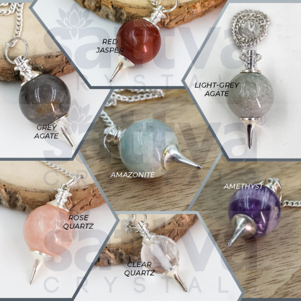 Rose-Quartz Ball with Metal-Tip Dowser + White Metal Chain String - Image 4