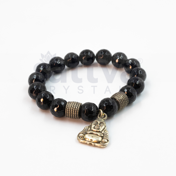 Blk.Tourmaline(D-Cut)-Metal Buddha Deco Bracelet