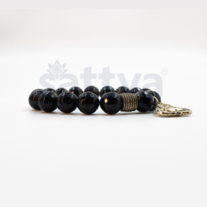 Blk.Tourmaline(D-Cut)-Metal Buddha Deco Bracelet