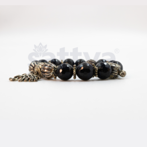 Blk.Tourmaline(D-Cut)-Metal Deco Beads Tortoise+Elephant Bracelet