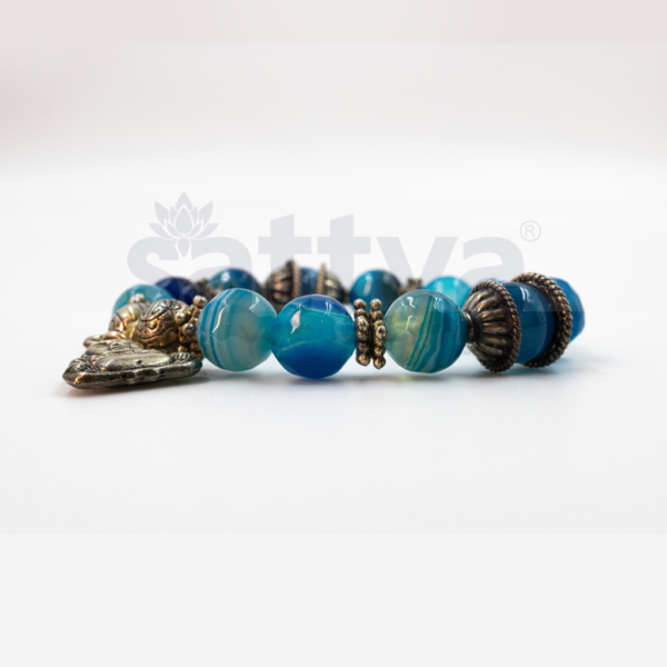 Blue Ocean Agate(D-Cut)-Metal Deco Beads Buddha Bracelet - Image 2