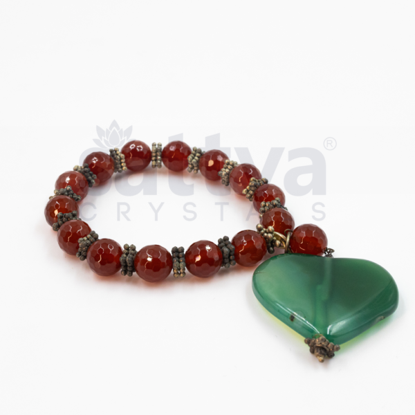 Carnelian(D-Cut)+Aventurine(Heart)-Metal Deco Beads Bracelet