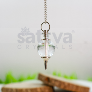 Clear-Quartz Ball with Metal-Tip Dowser + White Metal Chain String