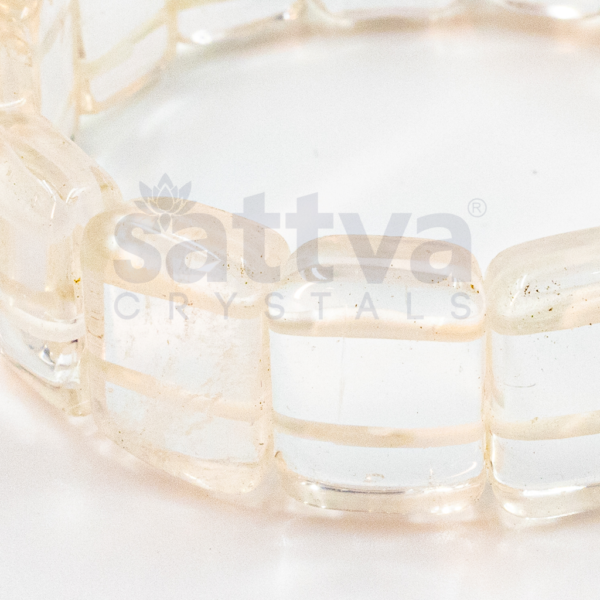 Clear Quartz--Rectangular-Cut Brick Bead Band Bracelet - Image 3