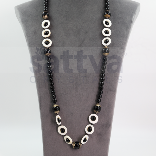 Black Obsidian Plain appx.8mm-appx.14mm with Fancy Metal & Pearl Ring Deco MALA - Image 2