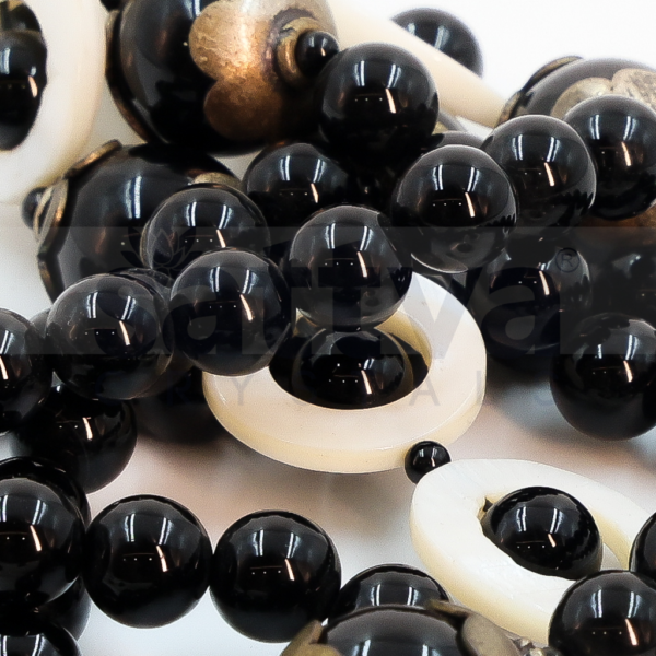 Black Obsidian Plain appx.8mm-appx.14mm with Fancy Metal & Pearl Ring Deco MALA - Image 3