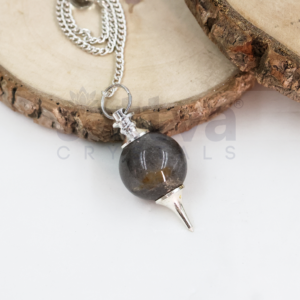 Grey-Agate Ball with Metal-Tip Dowser + White Metal Chain String
