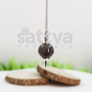 Grey-Agate Ball with Metal-Tip Dowser + White Metal Chain String