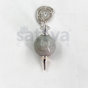 Light Grey-Agate Ball with Metal-Tip Dowser + White Metal Chain String