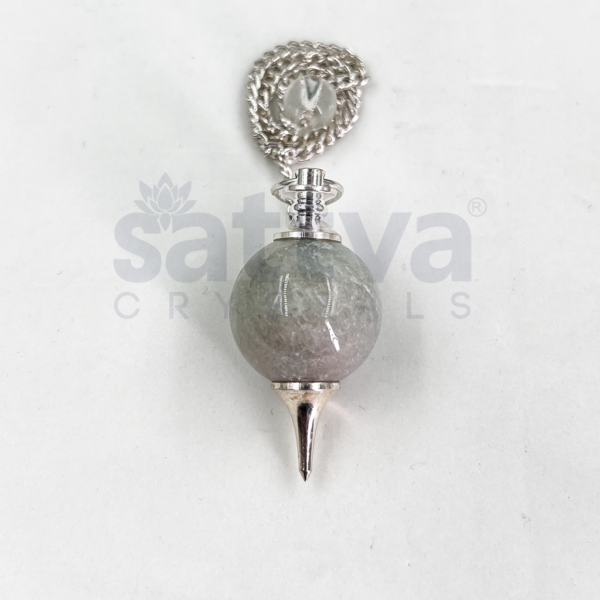 Light Grey-Agate Ball with Metal-Tip Dowser + White Metal Chain String