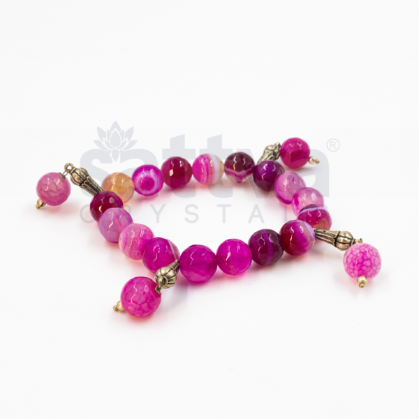 Pink Lace Agate(D-Cut)-Metal Deco Beads Bracelet