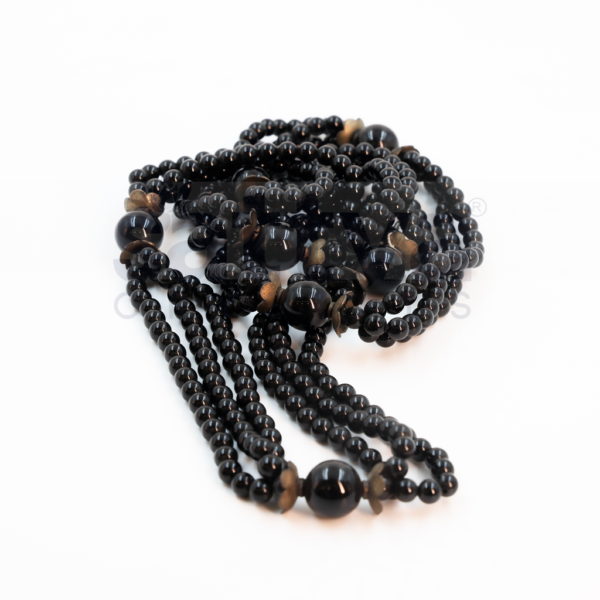 Black Obsidian 3 Layered Plain appx.6mm-appx.14mm Fancy Metal Deco MALA