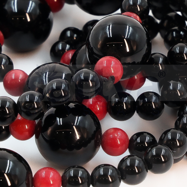 Black Obsidian & Red Jasper Plain appx.6mm-appx.14mm Fancy MALA - Image 3