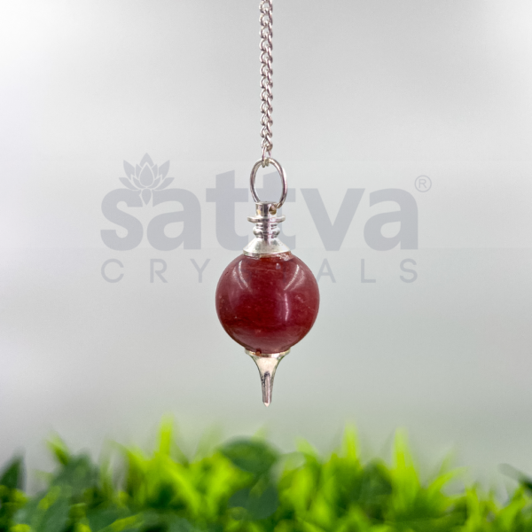 Red-Jasper Ball with Metal-Tip Dowser + White Metal Chain String - Image 2