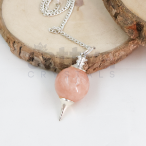 Rose-Quartz Ball with Metal-Tip Dowser + White Metal Chain String
