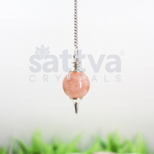 Rose-Quartz Ball with Metal-Tip Dowser + White Metal Chain String