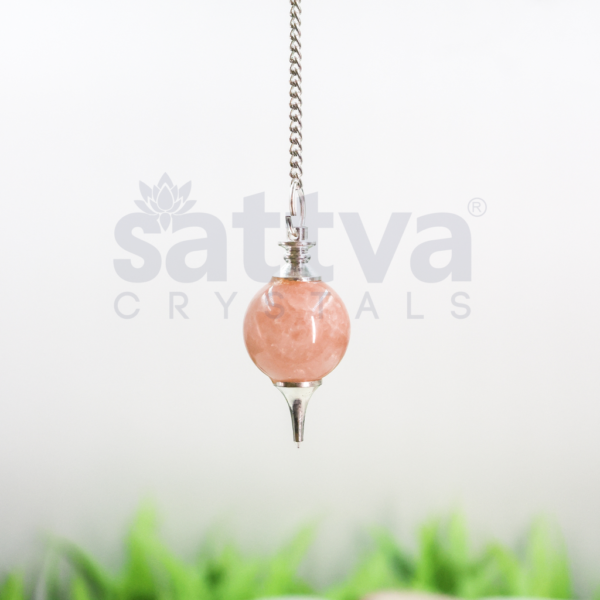Rose-Quartz Ball with Metal-Tip Dowser + White Metal Chain String - Image 2