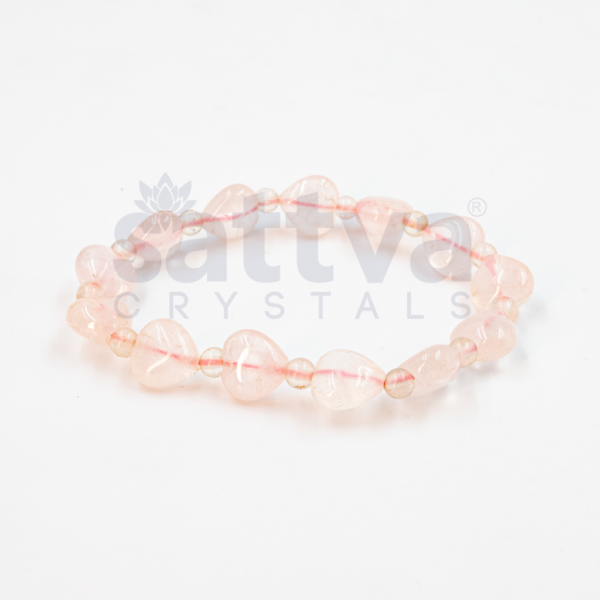 Rose Quartz Heart+Round Bead Bracelet
