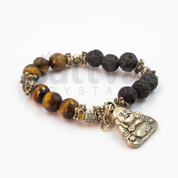 Tiger's EYE(D-Cut)+ LAVA-Metal Deco Beads Buddha Bracelet