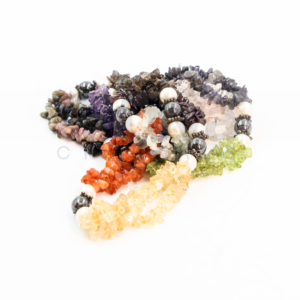 Quartz & Agate Mix Chip-Cut 3 Layered with 8mm Akoya Pearl & Hematite Beads with Metal Deco Fancy MALA